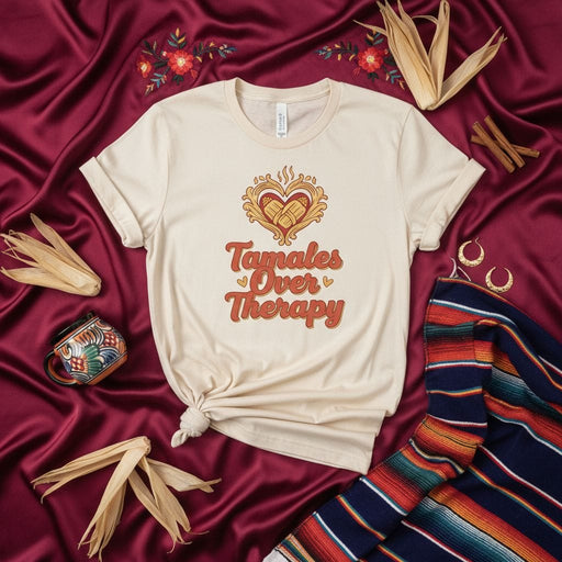 Tamales Over Therapy T-Shirt, Funny Mexican Food Tee, Heart Tamal Design Shirt, Cultural Comfort Food Top, Fiesta Party Gift, Unisex Graphic T-shirt Mexicada