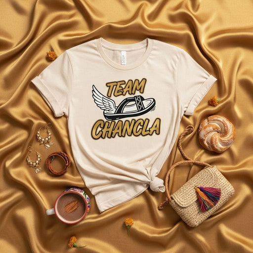 Team Chancla Funny Latina Mom Gift T-Shirt, Spanish Saying Graphic Tee, Sandal with Wings Humor, Latinx Culture Apparel, Unisex Adult Shirt Mexicada