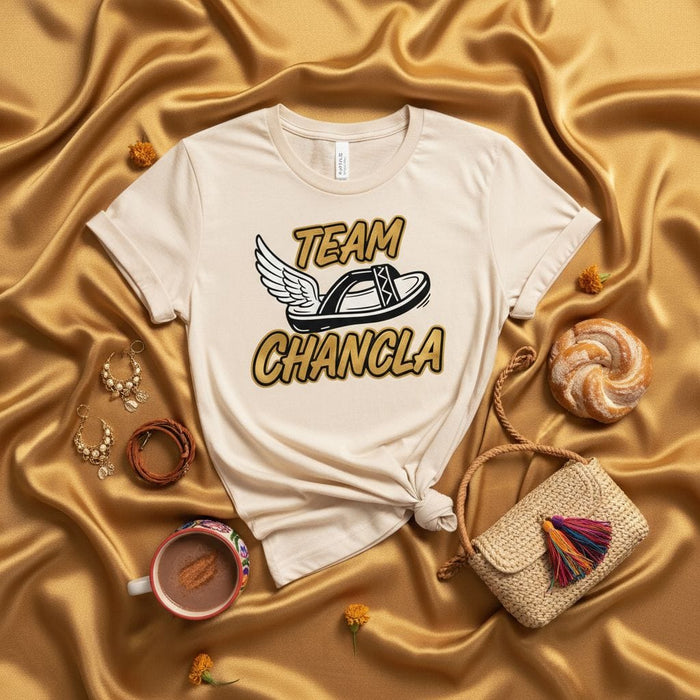 Team Chancla Funny Latina Mom Gift T-Shirt, Spanish Saying Graphic Tee, Sandal with Wings Humor, Latinx Culture Apparel, Unisex Adult Shirt Mexicada