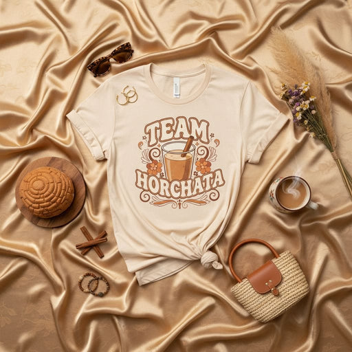 Team Horchata T-Shirt, Mexican Drink Shirt, Aguas Frescas Tee, Concha Bread Design, Cinnamon Stick Graphic, Hispanic Food Lover Gift, Latina Apparel, Beige Unisex T-shirt. Mexicada