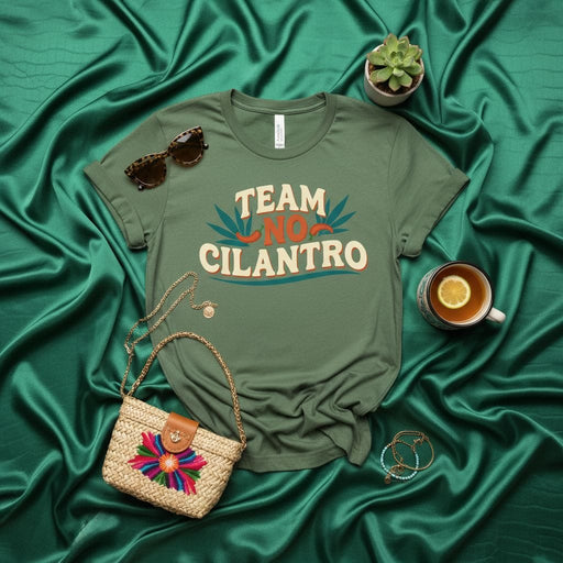 Team No Cilantro T-Shirt, Funny Anti-Cilantro Foodie Tee, Herb Aversion Joke Shirt, Unisex Graphic T-shirt for Cilantro Haters, Food Allergy Humor Gift Mexicada