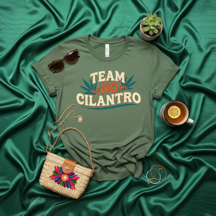 Team No Cilantro T-Shirt, Funny Anti-Cilantro Foodie Tee, Herb Aversion Joke Shirt, Unisex Graphic T-shirt for Cilantro Haters, Food Allergy Humor Gift Mexicada