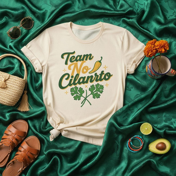 Team No Cilantro T-Shirt, Funny Anti-Cilantro Tee, Foodie Graphic Shirt with Pepper Design, Herb Haters Unisex Clothing, Soap Taste Gag Gift Mexicada