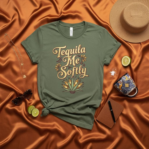 Tequila Me Softly Shirt, Funny Tequila Lover Gift, Cinco de Mayo Drinking Top, Agave Plant Graphic Tee, Retro Vintage Style Unisex T-Shirt Mexicada