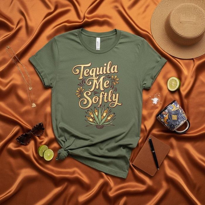 Tequila Me Softly Shirt, Funny Tequila Lover Gift, Cinco de Mayo Drinking Top, Agave Plant Graphic Tee, Retro Vintage Style Unisex T-Shirt Mexicada