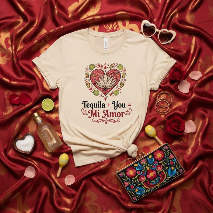 Tequila + You = Mi Amor T-Shirt | Valentine's Day Heart Graphic Tee | Mexican Fiesta Party Shirt | Margarita Love Gift for Her Him | Cinco de Mayo Couples Top Mexicada
