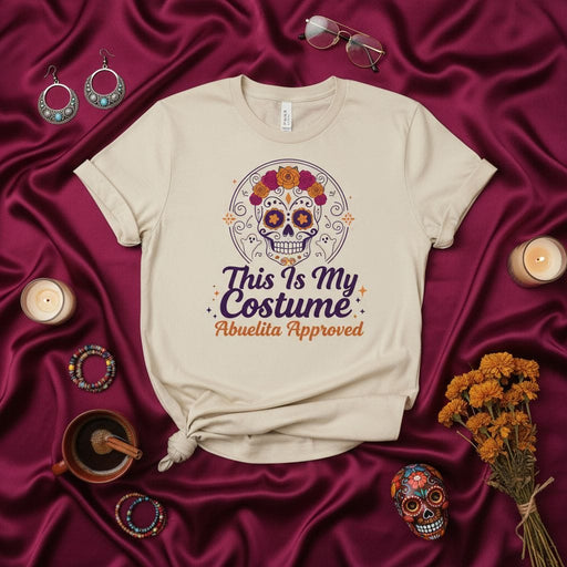 This Is My Costume Abuelita Approved Sugar Skull T-Shirt, Day of the Dead Shirt, Funny Halloween Costume Tee, Calavera Flower Top, Unisex Dia de Muertos Apparel Gift for Grandmas Mexicada