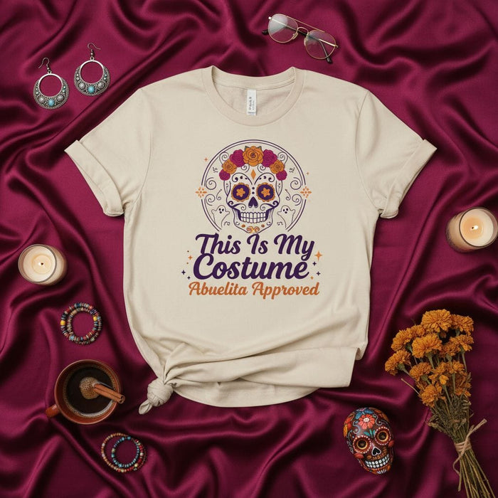 This Is My Costume Abuelita Approved Sugar Skull T-Shirt, Day of the Dead Shirt, Funny Halloween Costume Tee, Calavera Flower Top, Unisex Dia de Muertos Apparel Gift for Grandmas Mexicada