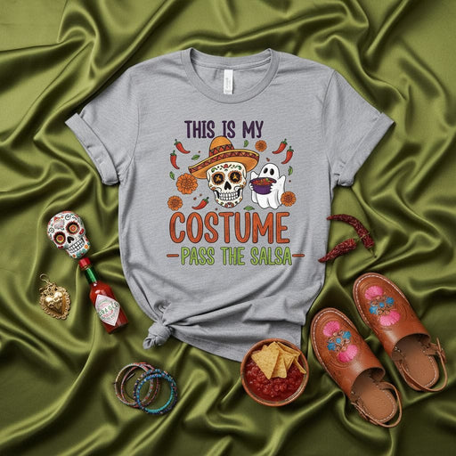 This Is My Costume Pass The Salsa Shirt, Day of the Dead Sugar Skull Sombrero Ghost Halloween Tee, Funny Mexican Fiesta Party Unisex T-Shirt Mexicada
