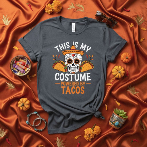 This Is My Costume Powered By Tacos Day of the Dead Sugar Skull Halloween T-Shirt Funny Cinco de Mayo Graphic Tee Unisex Dia de Muertos Mexican Food Lover Shirt Gift Mexicada