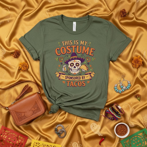 This Is My Costume Sponsored By Tacos T-Shirt Day of the Dead Sugar Skull Sombrero Cinco de Mayo Fiesta Funny Unisex Tee Shirt Gift Idea Mexicada