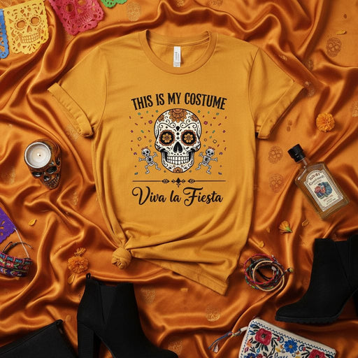 This Is My Costume Viva La Fiesta Sugar Skull T-Shirt, Day of the Dead Shirt, Unisex Halloween Costume Tee, Calavera Skeleton Celebration Top, Mexican Festival Apparel Mexicada