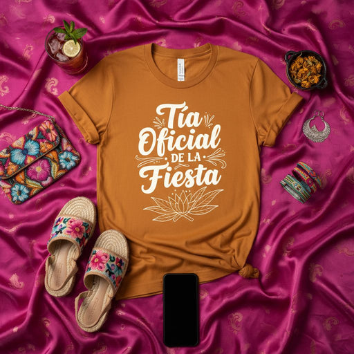 Tía Oficial De La Fiesta T-Shirt Funny Spanish Aunt Party Shirt Family Celebration Gift Idea Women's Men's Unisex Tee Festive Latin Apparel for Aunts Mexicada