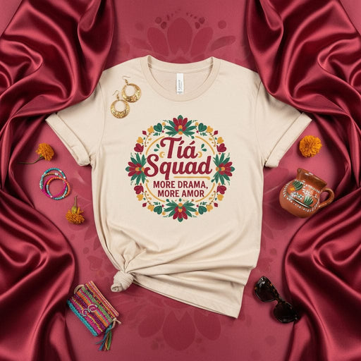 Tía Squad More Drama More Amor T-Shirt, Funny Mexican Aunt Gift, Floral Fiesta Style Family Tee, Women's Latina Apparel, Cute Spanish Heritage Graphic Shirt Mexicada