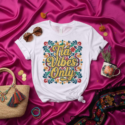 Tia Vibes Only Shirt, Mexican Fiesta Aunt Gift Tee, Colorful Floral Pattern T-Shirt, Auntie Life Vacation Shirt, Family Party Top, Women's/Men's Fun Graphic Shirt Mexicada