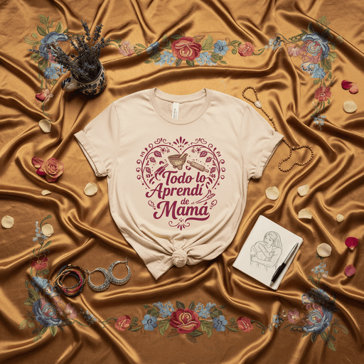Todo lo Aprendí de Mamá T-Shirt, Camiseta de Regalo para Mamá, Día de la Madre, Cocina Latina, Diseño de Corazón con Molcajete y Palote, Regalo para Chef, Ropa para Mujeres y Hombres Mexicada