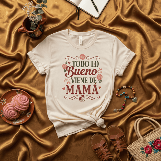 Todo Lo Bueno Viene De Mamá T-Shirt, Camiseta Regalo para Mamá, Spanish Mother's Day Shirt, Mexican Mom Gift, Motherhood Tee, Latina Mama Life, Spanish Quote Shirt, New Mom, Best Mom Ever, Cute Floral Design Mexicada