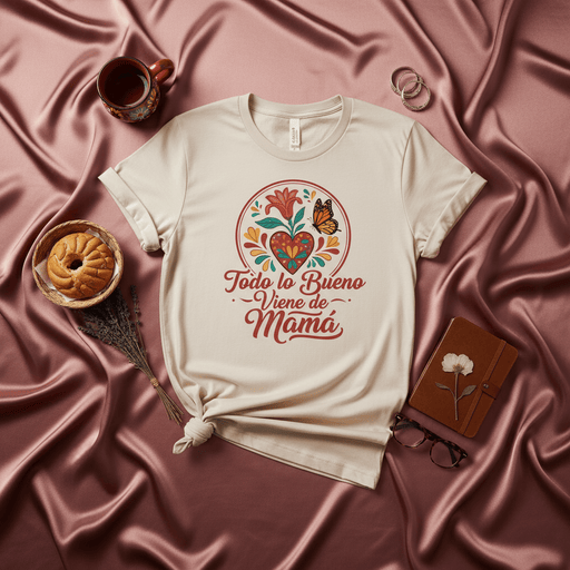Todo lo Bueno Viene de Mamá T-Shirt, Mexican Floral Design Tee, Mother's Day Gift, Spanish Language Mom Shirt, Mariposa Butterfly Heart Graphic Unisex Shirt Mexicada