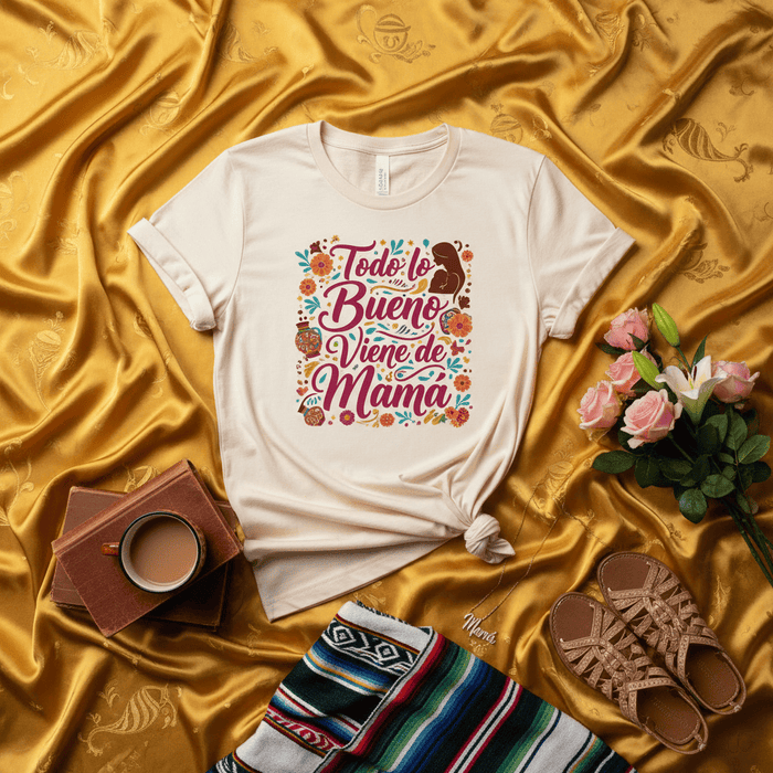 Todo lo Bueno Viene de Mamá T-Shirt, Spanish Mother's Day Shirt, Floral Latina Mom Tee, Gift for Hispanic Mama, Cute Cultural Top Mexicada