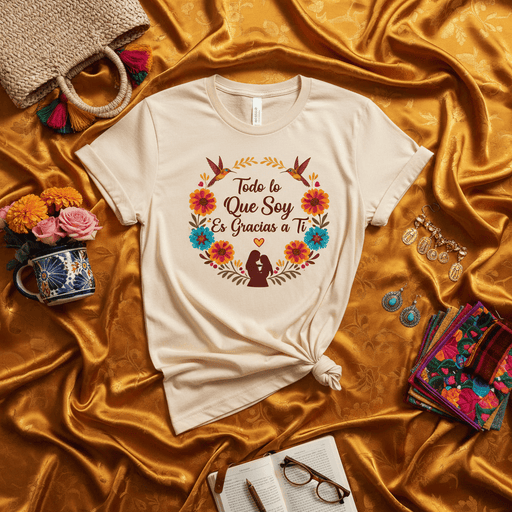 Todo lo Que Soy Es Gracias A Tí T-Shirt, Mother's Day Spanish Tee, Floral Hummingbird Design, Regalo para Mamá, Mexican Fiesta Inspired Shirt, Gift for Mom from Daughter Son, Spanish Saying Apparel Mexicada