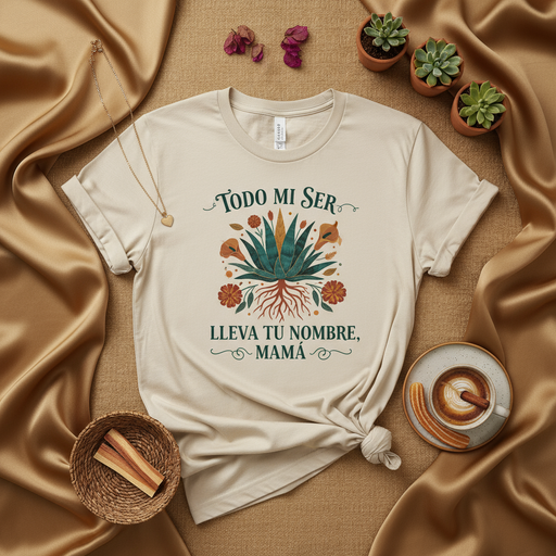 Todo Mi Ser Lleva Tu Nombre Mama T-Shirt, Spanish Mother's Day Shirt, Mexican Mom Gift, Floral Agave Plant Design, Motherhood Quote Tee, Latina Mother's Day Present, Birthday Gift for Mother in Law, Spanish Saying T-shirt Mexicada