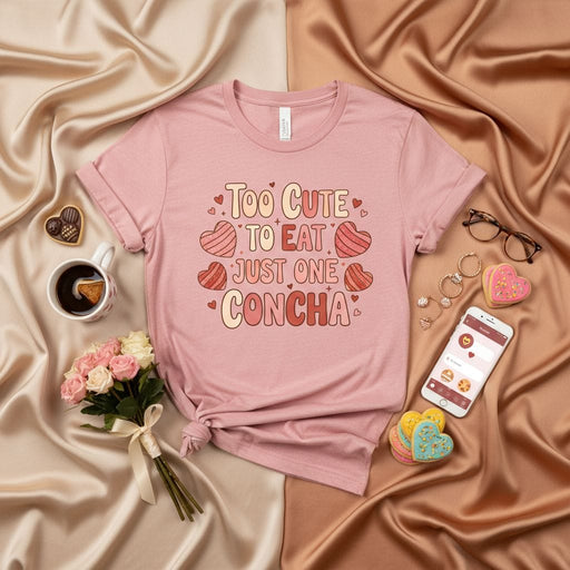 Too Cute To Eat Just One Concha T-Shirt, Sweet Mexican Bread Lovers Tee, Funny Pan Dulce Valentine's Day Shirt, Concha Heart Design Hispanic Food Gift Apparel Mexicada