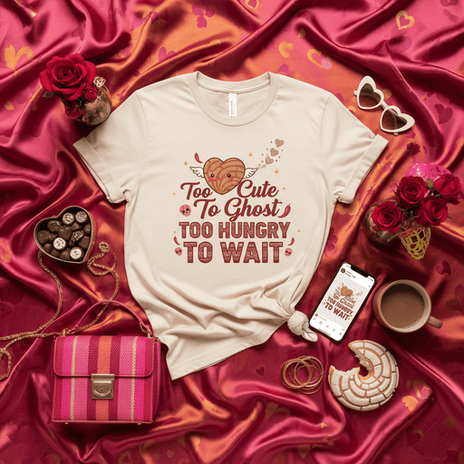 Too Cute To Ghost Too Hungry To Wait Concha Heart Shirt, Valentine's Day Calentita Pan Dulce Tee, Funny Foodie Hispanic Kawaii Gift T-Shirt Mexicada