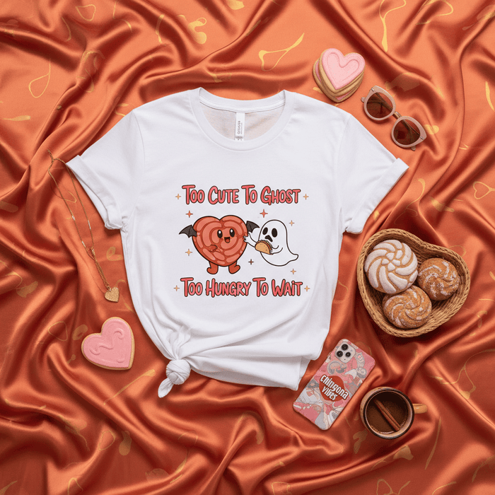 Too Cute To Ghost Too Hungry To Wait, Halloween Ghost Heart Holding Taco Shirt, Funny Fall Spooky Season Unisex T-Shirt, Cute Ghostie Kawaii Spooktober Graphic Tee Mexicada