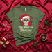 Too Merry For Fruitcake Shirt, Christmas Sugar Skull Dia de Muertos Santa Hat Poinsettias Holiday Tee, Funny Festive Mexican Calavera Gift for Men Women Mexicada
