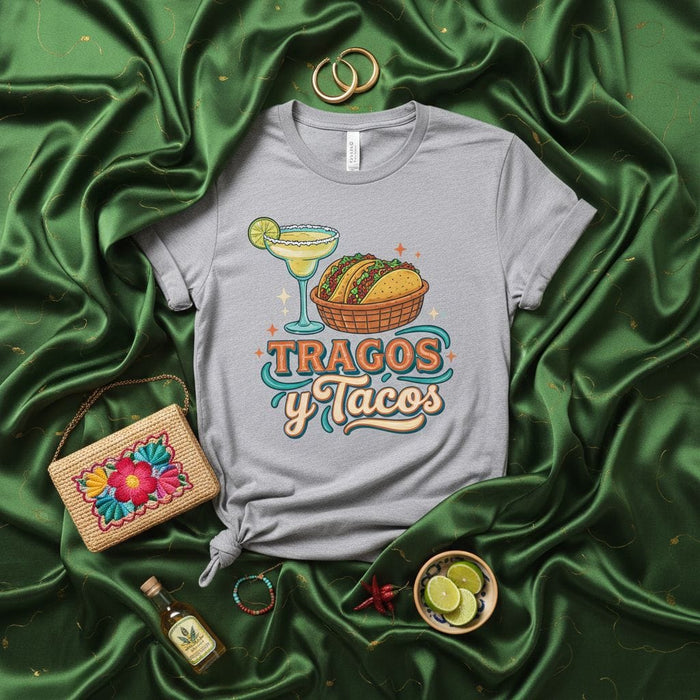 Tragos y Tacos T-Shirt: Margarita and Mexican Food Graphic Tee, Cinco de Mayo Drinking Shirt, Unisex Fun Latinx Heritage Apparel, Fiesta Celebration Gift Idea Mexicada