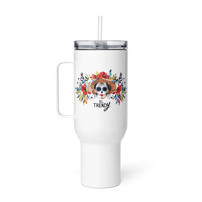 El Trendy Exclusive Art Piece Travel Mug With Handle For Water, Iced Tee Or Coffee | Funny Cute Gift Idea Home Office Work | Mexican Spanish Pride | E13