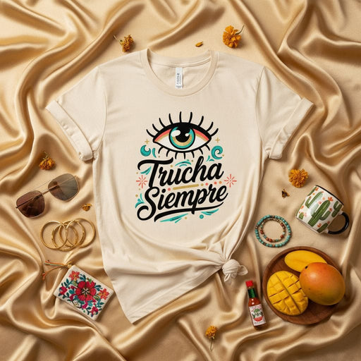 Trucha Siempre Evil Eye T-Shirt, Latina Shirt, Mexican Heritage Tee, Funny Spanish Phrase, Ojo Turco, Mystical Graphic T-Shirt, Gift for Her Mexicada