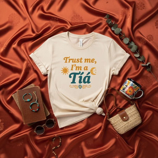 Trust me, I'm a Tía T-Shirt, Aunt Gift Tee, Spanish Auntie Shirt, Best Tía Ever Top, Women's Funny Family Shirt, Hispanic Heritage Apparel, Cute Sun and Moon Graphic Tee for Aunt, New Aunt Announcement Shirt, Birthday Gift for Sister or Friend Mexicada