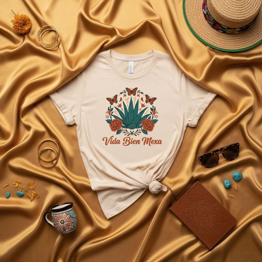 Vida Bien Mexa Agave Butterfly Floral T-Shirt, Mexican Inspired Tee, Unisex Graphic Shirt, Viva Mexico, Fiesta Apparel, Hispanic Heritage Gift Mexicada