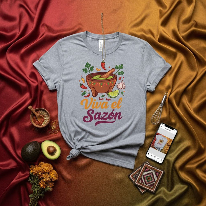 Viva el Sazón T-Shirt Unisex Cooking Spice Molcajete Spanish Chef Gift Tee Mexicada