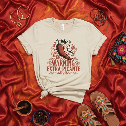 WARNING EXTRA PICANTE T-Shirt | Spicy Chili Pepper Graphic Tee | Unisex Food Lover Shirt | Crowned Hot Pepper Latinx Gift Idea Mexicada