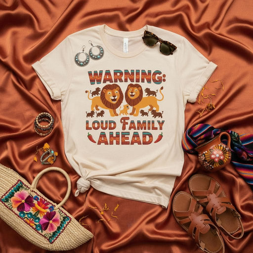 WARNING: LOUD FAMILY AHEAD T-Shirt, Lion Family Tee, Mama and Papa Lion Shirt, Safari Family Gift, Animal Lover Graphic Tee, Unisex Funny Family Gathering Shirt Mexicada