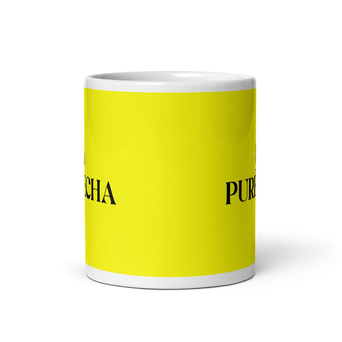 La Purépecha La Purépecha Tasse à café amusante pour le travail à domicile ou au bureau Cadeau de fierté mexicaine espagnole Tasse blanche brillante Tasse à carte jaune