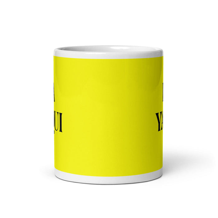 La Yaqui The Yaqui Tasse à café amusante pour la maison, le bureau, le travail, la fierté mexicaine et espagnole, cadeau blanc brillant, tasse en carte jaune