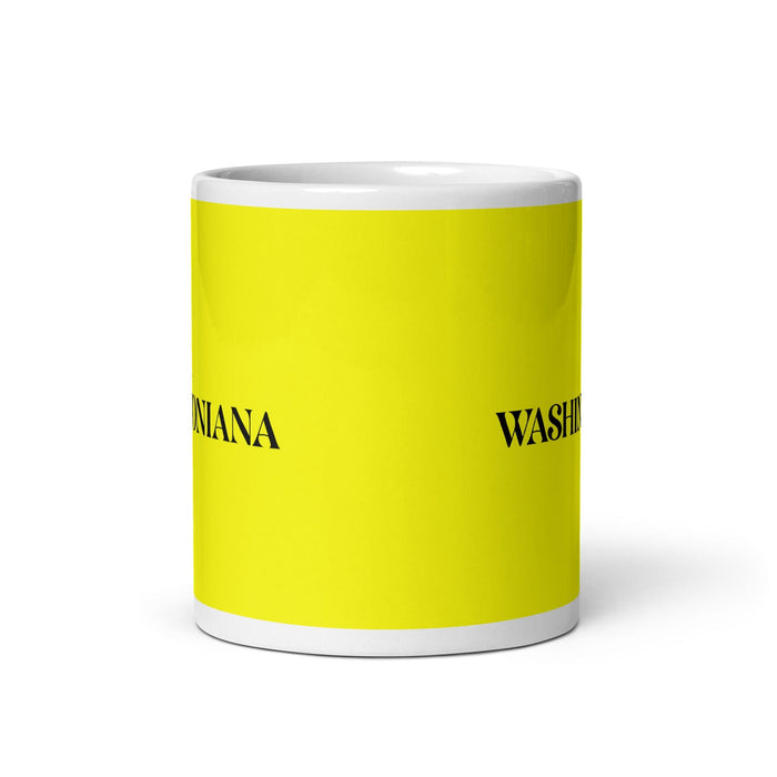 La Washingtoniana The Washingtonian (DC) Lustige Kaffeetasse für Zuhause, Büro, Arbeit, mexikanisches spanisches Pride-Geschenk, weiße glänzende Tasse, gelbe Karte