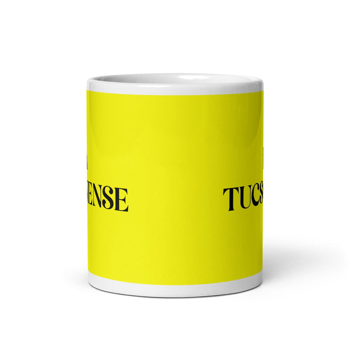 La Tucsonense Le résident de Tucson Drôle Bureau à domicile Travail Tasse à café Cadeau de fierté espagnole mexicaine Tasse blanche brillante Tasse à carte jaune