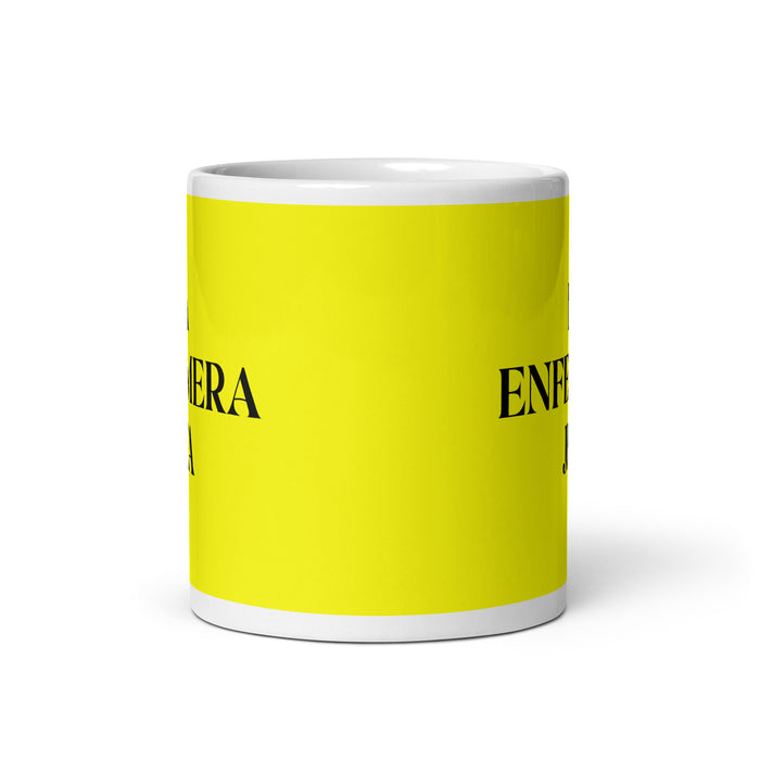 La Enfermera Jefa The Head Nurse Funny Home Office Work Coffee Mug Mexican Spanish Pride Gift White Glossy Cup Yellow Card Mug