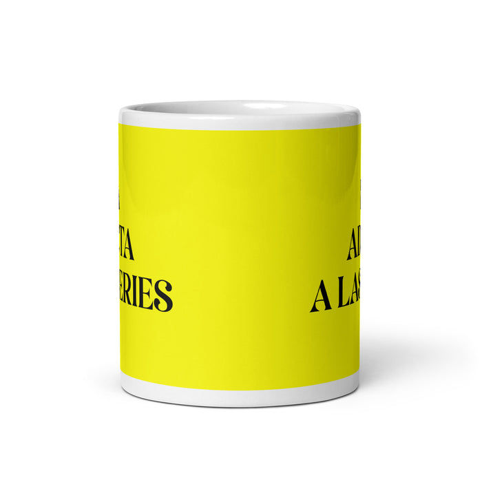 La Adicta A Las Series The Series Addict Funny Home Office Work Coffee Mug Mexican Spanish Pride Gift White Glossy Cup Yellow Card Mug