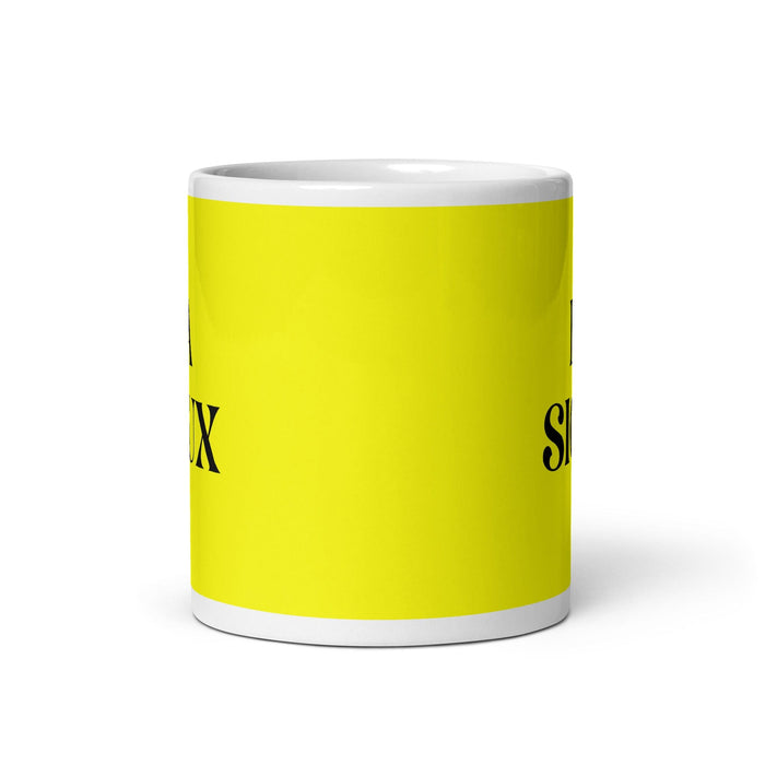 La Sioux The Sioux Lustige Kaffeetasse für Zuhause, Büro, Arbeit, mexikanisches spanisches Stolzgeschenk, weiße glänzende Tasse, gelbe Karte