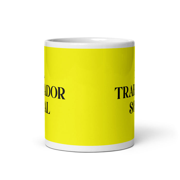 El Trabajador Social The Social Worker Funny Home Office Work Coffee Mug Mexican Spanish Pride Gift White Glossy Cup Yellow Card Mug