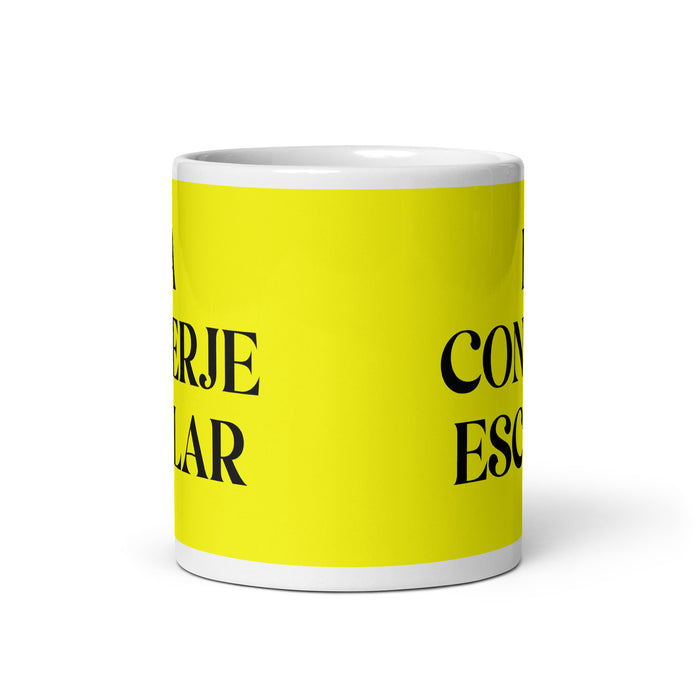 La Conserje Escolar The School Janitor Funny Home Office Work Coffee Mug Mexican Spanish Pride Gift White Glossy Cup Yellow Card Mug