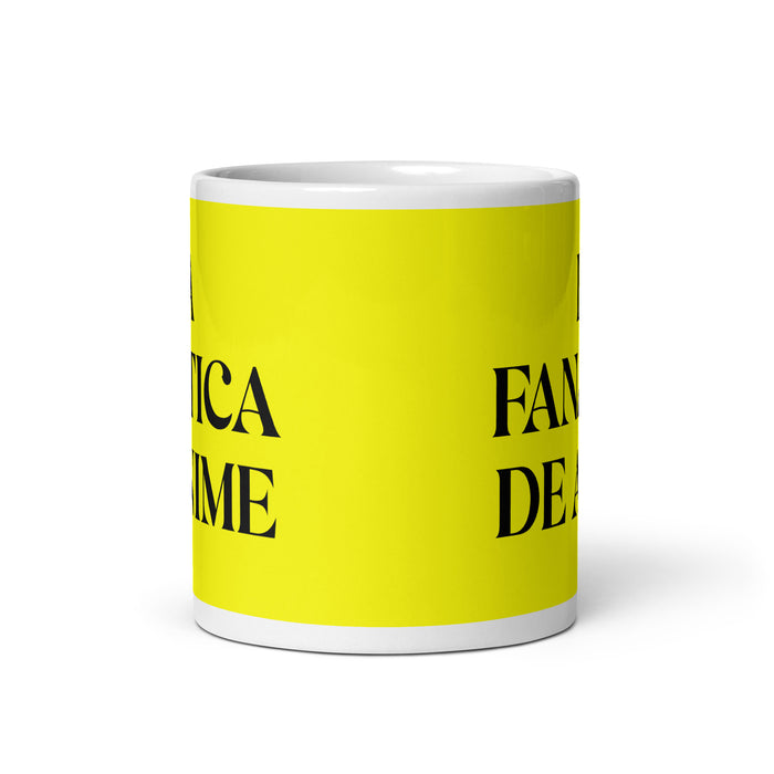 La Fanática De Anime The Anime Fan Funny Home Office Work Coffee Mug Mexican Spanish Pride Gift White Glossy Cup Yellow Card Mug