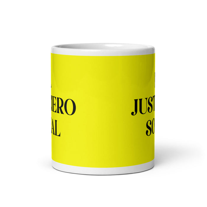 El Justiciero Social The Social Justice Advocate Funny Home Office Work Coffee Mug Mexican Spanish Pride Gift White Glossy Cup Yellow Card Mug