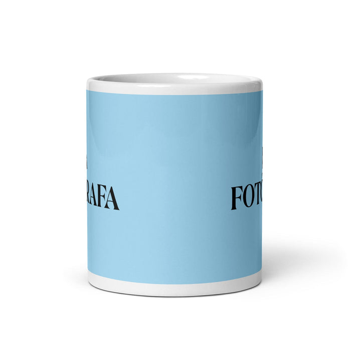 La Fotógrafa The Photographer Funny Home Office Work Coffee Mug Mexican Spanish Pride Gift White Glossy Cup Sky Blue Card Mug