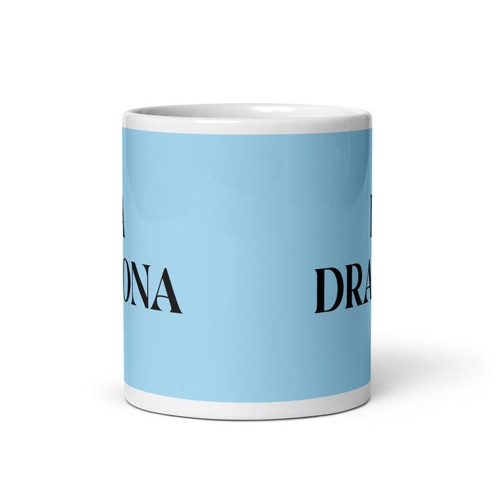 La Dragona The Dragon Funny Home Office Work Coffee Mug Mexican Spanish Pride Gift White Glossy Cup Sky Blue Card Mug